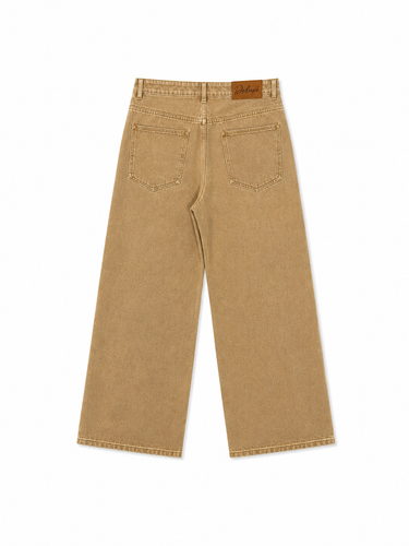 Beige Wash Wide Leg Jeans